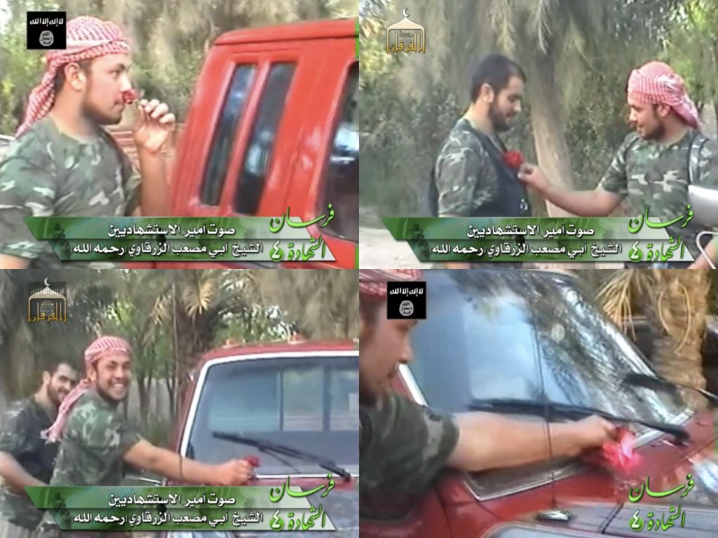 Within Salafi-Jihadi circles, the use of floral images typically represent both martyrdom itself, as well as paradise. Red, white & yellow flowers are the most commonly used. I managed to find older examples of this phenomenon in ISI videos from 2008 as well 4/x