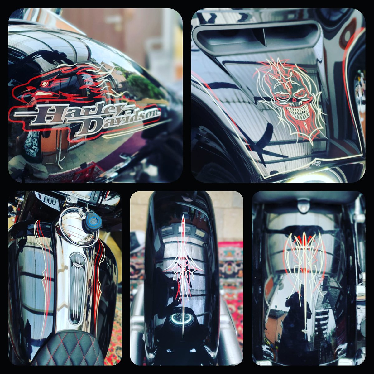 PinstripingNeil's tweet photo. Classy Pinstriping on a Harley Davidson Street Glide &amp; Mexican Lady Style on a Harley Davidson Sportster https://t.co/iblKaAQpex