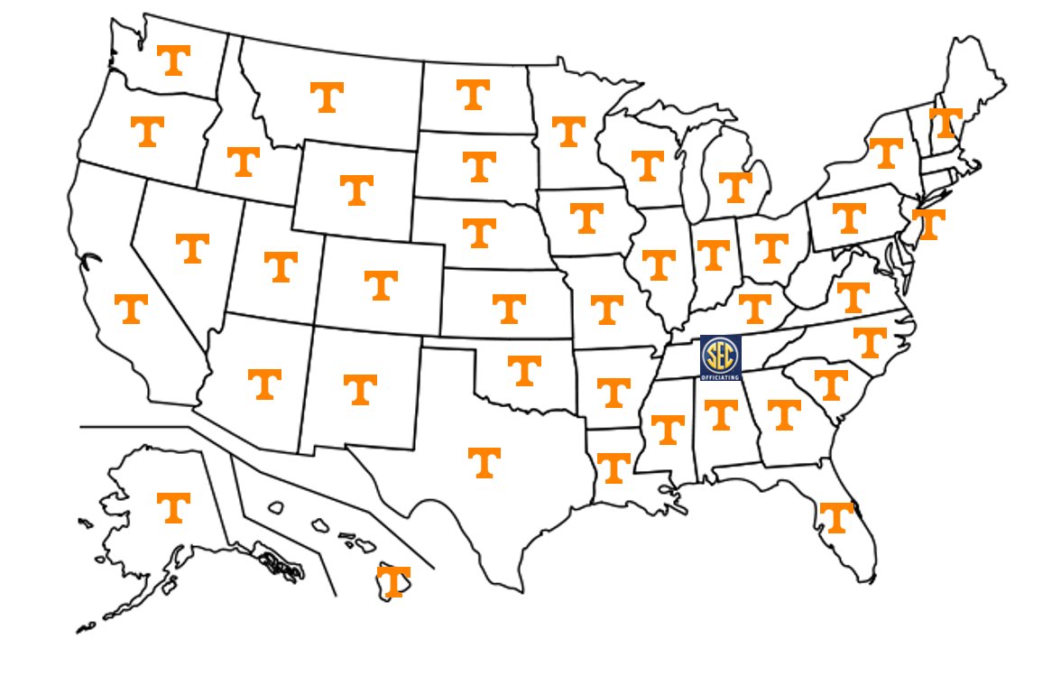 Knox_Vol865's tweet photo. Using advanced twitter analytics I created this map of the most feared #cfb team in each state. https://t.co/fHgGe12iPZ