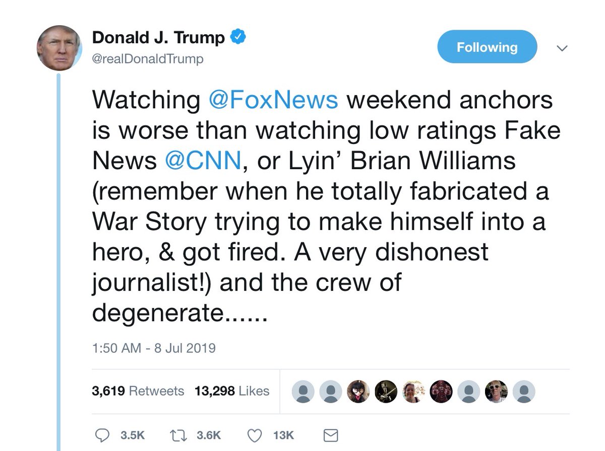 Trump has repeatedly complained that Fox News, a literal propaganda network, is "tough" on him.He literally believes, like many Fox viewers, that Fox is "Fair & Balanced," or rather the center of the political discourse. That means there's a far-right alternative.16/