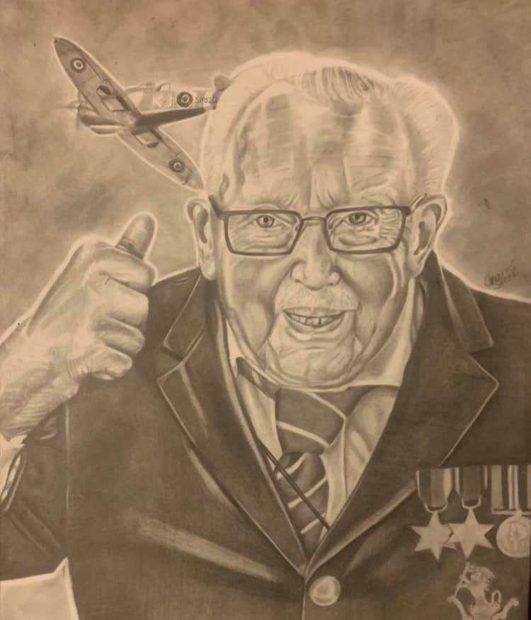 SakuraSirena's tweet photo. A friend of mine drew this wonderful piece of art as a homage to the equally wonderful Colonel Tom. She is auctioning it which will be split 50% to Colonel Tom's NHS charity and 50% to her NHS Just Giving page. https://t.co/ojN29wwnOk #coloneltom #tommoore #captaintom #VEDay2020 https://t.co/H5YRWje2mz