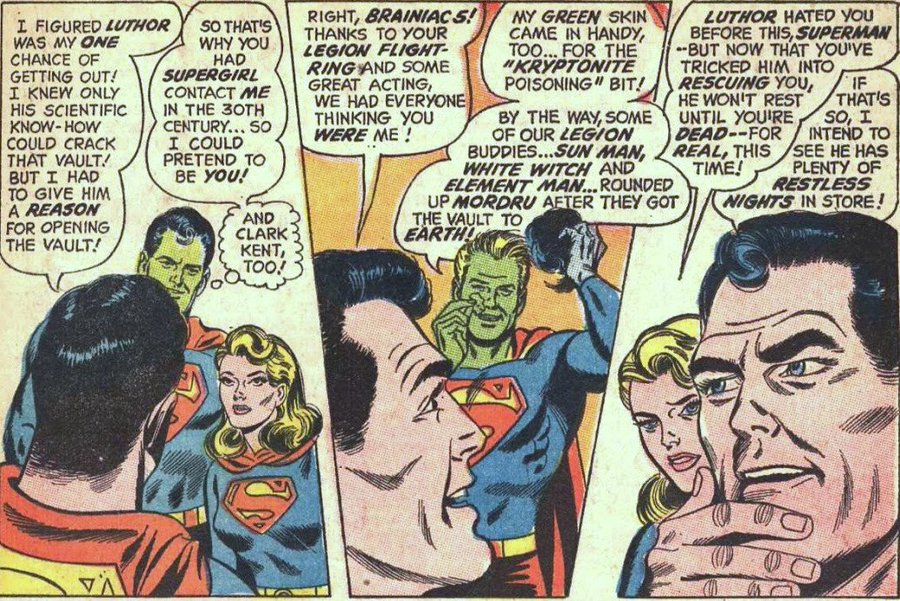 Here is Brainy vs Lex Himself in Superman #213 where Brainy allowed himself to "die" temporarily to make Lex think he had killed Superman. Anything for Kara.