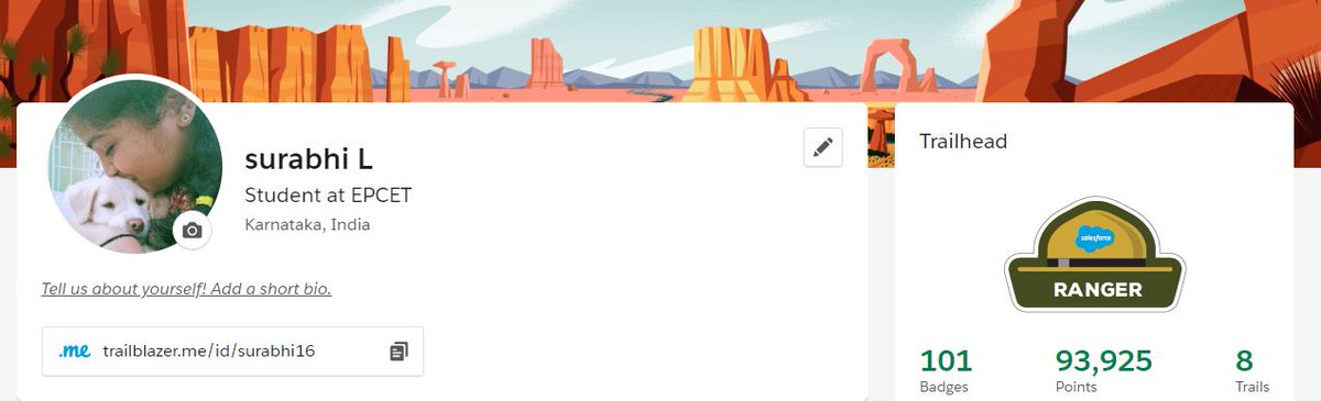 Surabhi_i's tweet photo. And here i go #TrailHeadRanger😍😍🥳
@salesforce @EastpointSf @trailhead https://t.co/9gSiPHWKPP