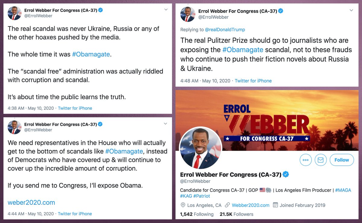 Once the trend finally got in full swing the morning of 5/10,  #MAGA opportunism wasn't far behind. GOP Congressional candidate  @ErrolWebber wasted no time in using it to promote his campaign website, and was rewarded with a multitude of retweets.