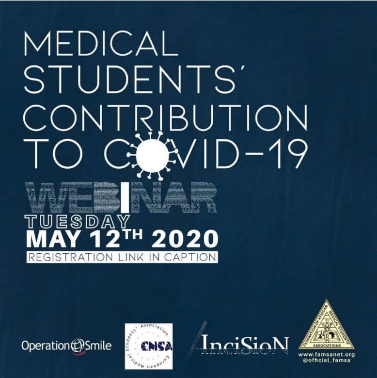 Incision_Rwanda's tweet photo. Learn from Medical Students how the wake of #COVID19 has affected them, their contribution during and Post Pandemic on 12th May 2020 (1-2:30pm GMT)

Register for the webinar today on Link
https://t.co/Xl8BJ1rXNc

@official_famsa
@InciSioNGlobal
@operationsmile https://t.co/VRa5gYFihx