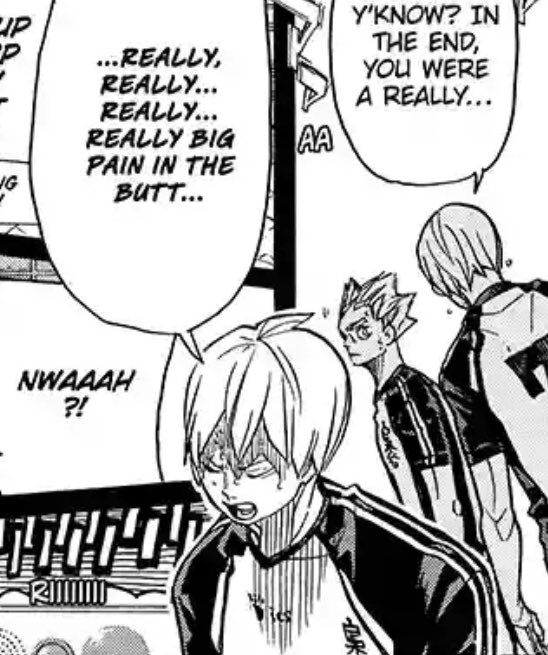 392 spoilers
bokuto may have been a "pain in the butt" but he's also been a friend that brightened their days and made them laugh and smile, made them a stronger team by simply being himself, fukurodani fit perfectly as a team and its so nice seeing konoha appreciate it and bo