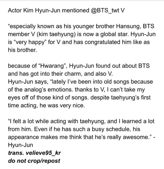 Kim Jin Hyun talked about how hardworking taehyung is and I agree 