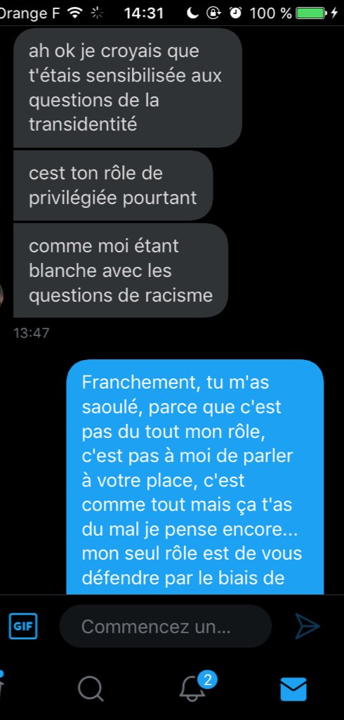 Et pour couronner le tout: dites moi si j'ai dis qqch de faux, parce que moi on m'a toujours dit que c'était les concernées qui devaient parler de ça et pas les "privilégiés" comme elle dit, moi on m'a toujours dit ça, certes je peux vous défendre évidemment cela va de soit