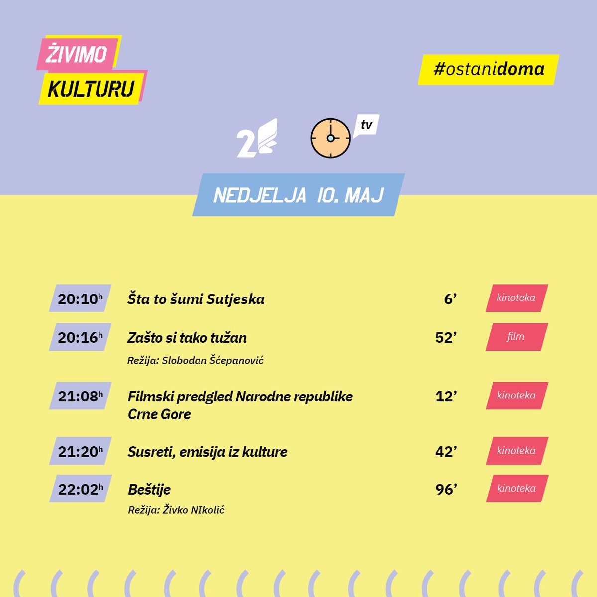 resorkulture's tweet photo. U okviru programa #ZivimoKulturu #OstaniDoma na #RTCG2 i večeras slijedi niz raznovrsnih sadržaja. https://t.co/BjNASxQ6dF