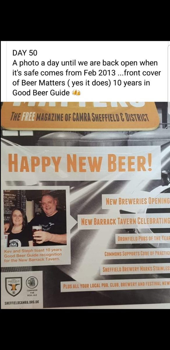 NewBarrack's tweet photo. DAY 50
A photo a day until we are back open when it's safe comes from Feb 2013....front of #beermatters ( oh yes it definitely does matter) our 10th anniversary of being in the #goodbeerguide 🍻 https://t.co/aA8uQluxjG