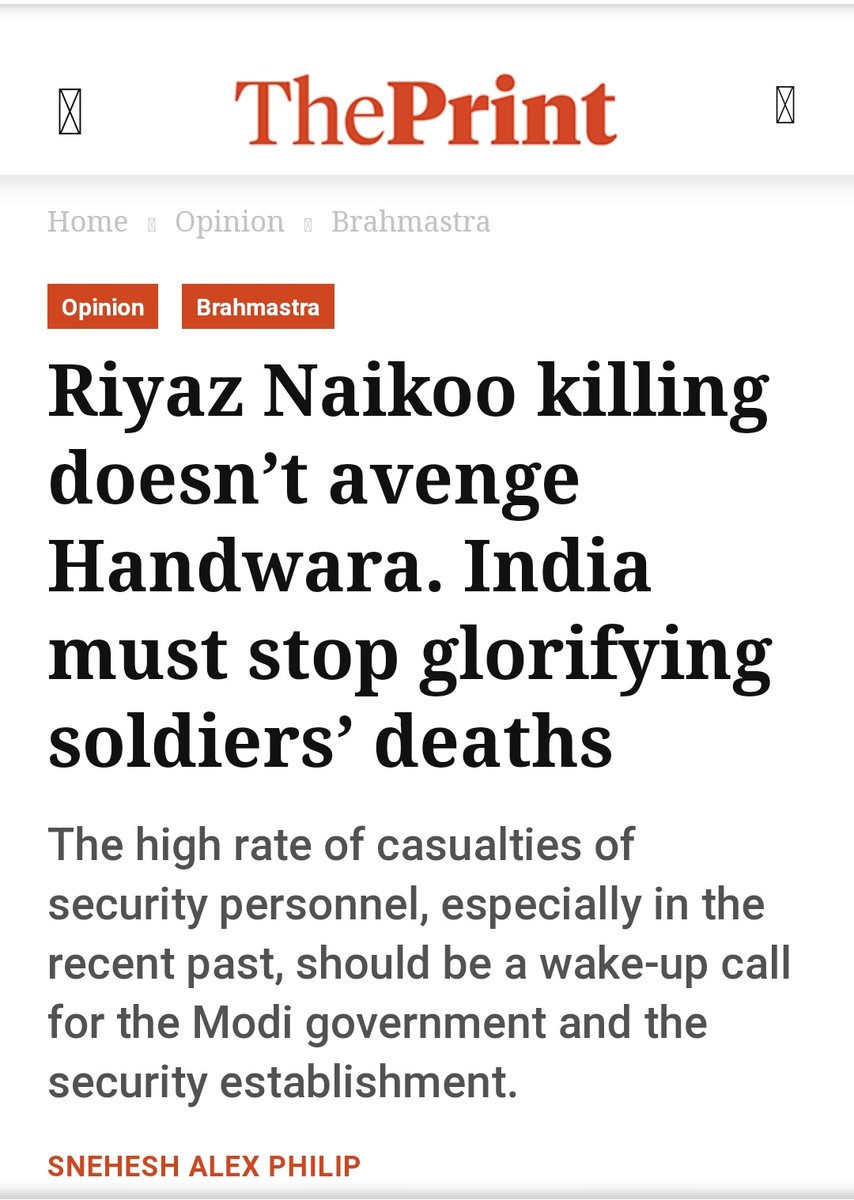 Shekhar Gupta's "pet" so called (u can chk with defence journo community in Lutyens for the usage "so called") pet journo, in his brain- manufactured a narrative as to how India need to stop glorifying soldier's death....well he need to give up whatever he has been smoking lately
