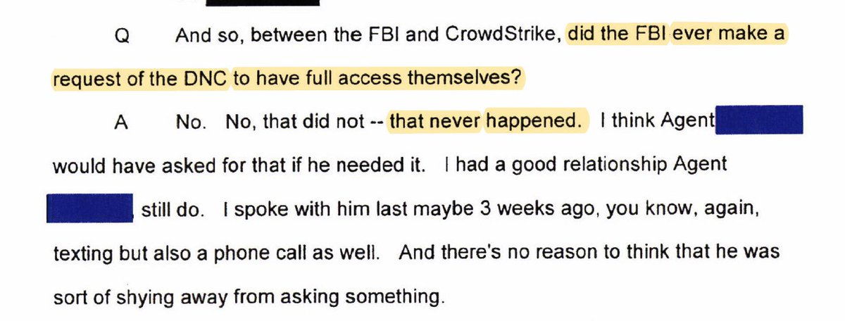 The third person to contradict Comey is the DNC IT contractor, Yared Tamene. Tamene told Congress under oath that the FBI never asked the DNC for full access.(pg 48)  https://intelligence.house.gov/UploadedFiles/TY54.pdf