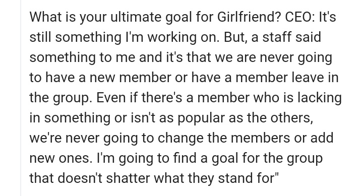 starting with what their ceo said about his goal for gfriend"i'm going to find a goal for the group that doesn't shatter what they stand for"