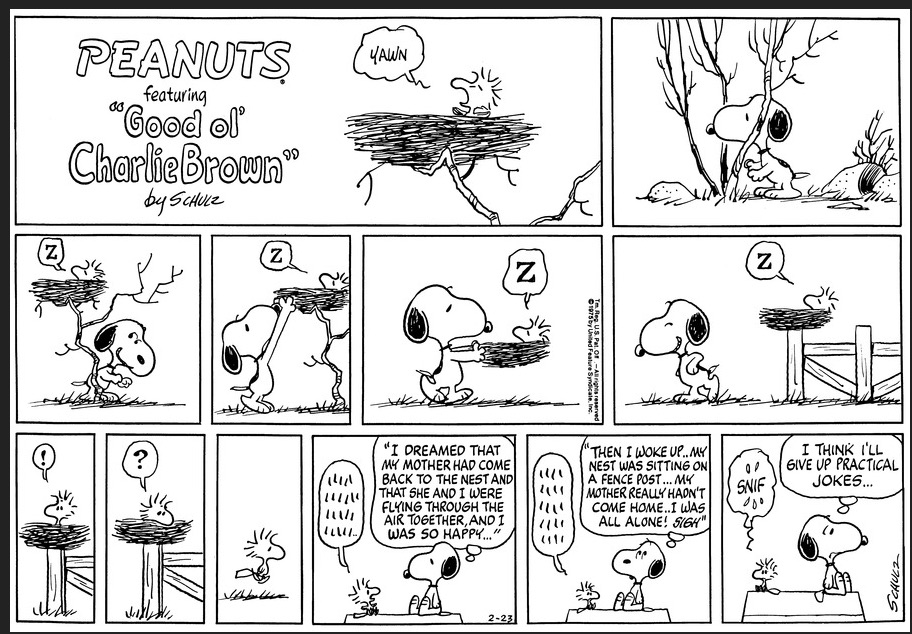 There are numerous sad strips about mothers in "Peanuts," none more so than this one. It's in the running for the most heartbreaking strip of the entire run.
