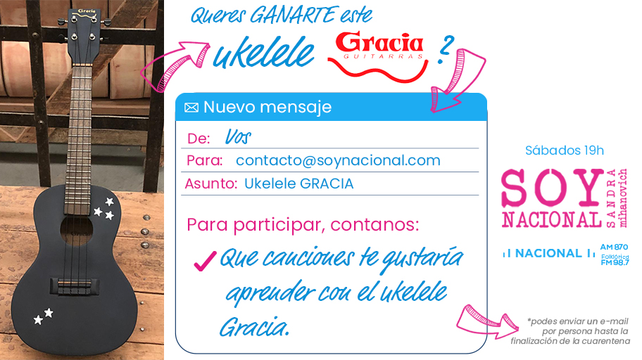 soynacional870's tweet photo. Queres ganarte el Ukelele Concierto @graciaguitarras ?
Escribinos a contacto@soynacional.com contando q canciones te gustaría aprender con este instrumento, y ya estarás participando del sorteo q se hará a la vuelta de la cuarentena!
@sanmihanovich #ukelelegracia #guitarrasgracia https://t.co/keT67qJQeu