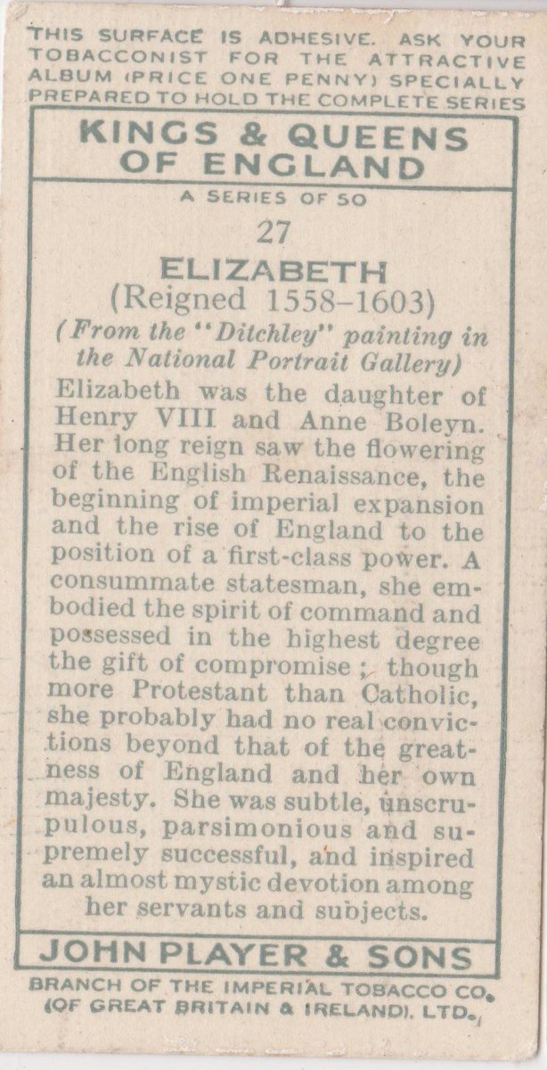 CardsPappy's tweet photo. Kings &amp; Queens of England - Elizabeth I - https://t.co/Tr3dF0axIk - Born 7 September 1533 https://t.co/oXCmzD88xK