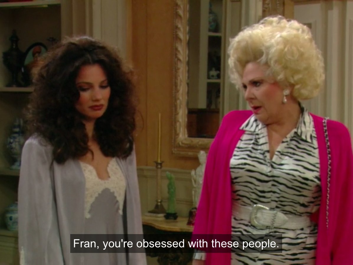 Unfortunately some great lines said "Ms. Fine" instead of "Fran"... A big loss.  #TheNanny 2/7