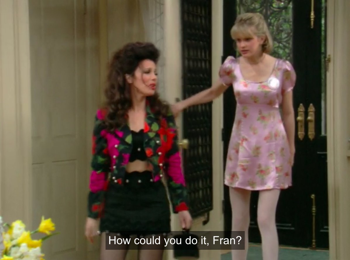 Unfortunately some great lines said "Ms. Fine" instead of "Fran"... A big loss.  #TheNanny 2/7