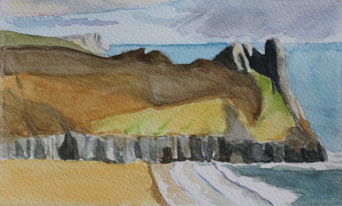 SwanseaArtist's tweet photo. Two very different views of Great Tor in Gower, Wales #watercolour #GreatTor #TorBay #ThreeCliffsBay #Gower #Wales https://t.co/b0rJKk2e6g