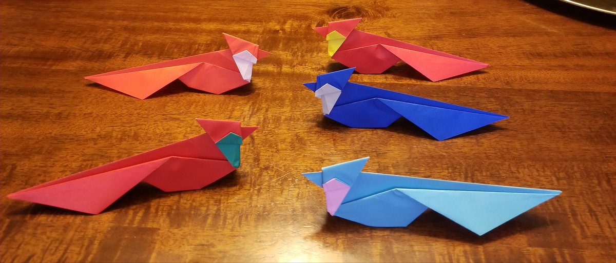 CryptoArmadillo's tweet photo. Cardinals by Michael LaFosse. 15x15cm paper https://t.co/5nkmFDJL1g