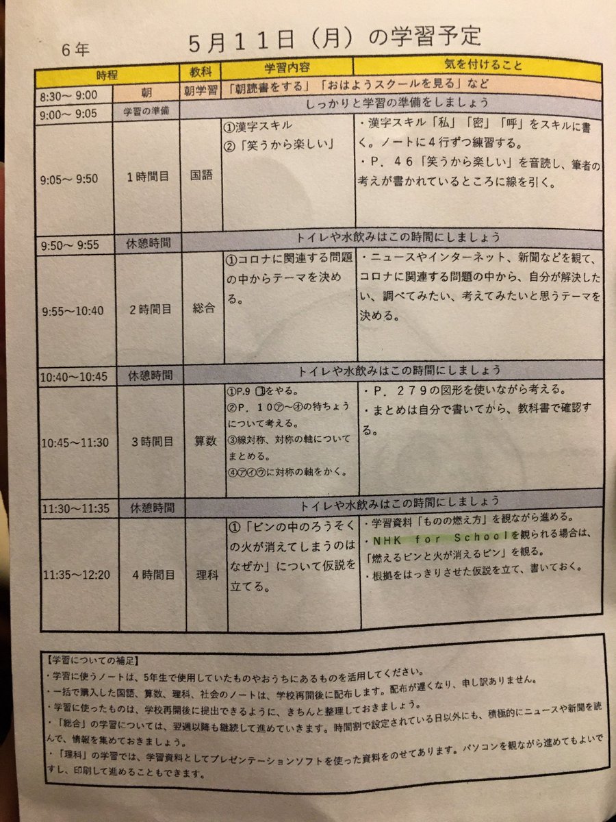 自主学習の時間割 Twitter Search