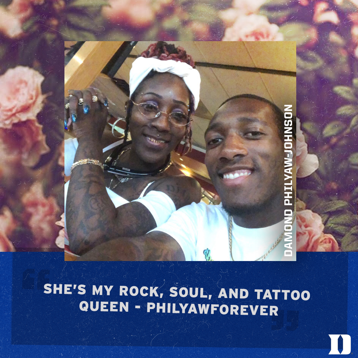 DukeFOOTBALL's tweet photo. Showing our 💙 for the #DukeGang mom's out there all day, starting with some of our offensive playmakers 🙌

#HappyMothersDay | #GoDuke https://t.co/iBNRsZmbzm