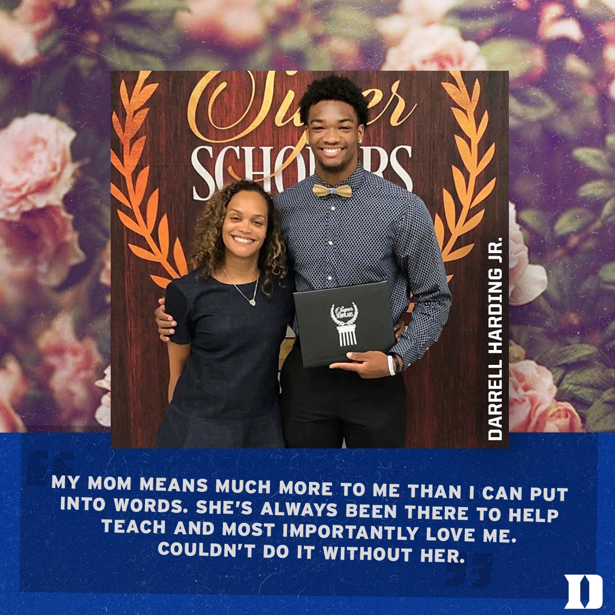 DukeFOOTBALL's tweet photo. Showing our 💙 for the #DukeGang mom's out there all day, starting with some of our offensive playmakers 🙌

#HappyMothersDay | #GoDuke https://t.co/iBNRsZmbzm