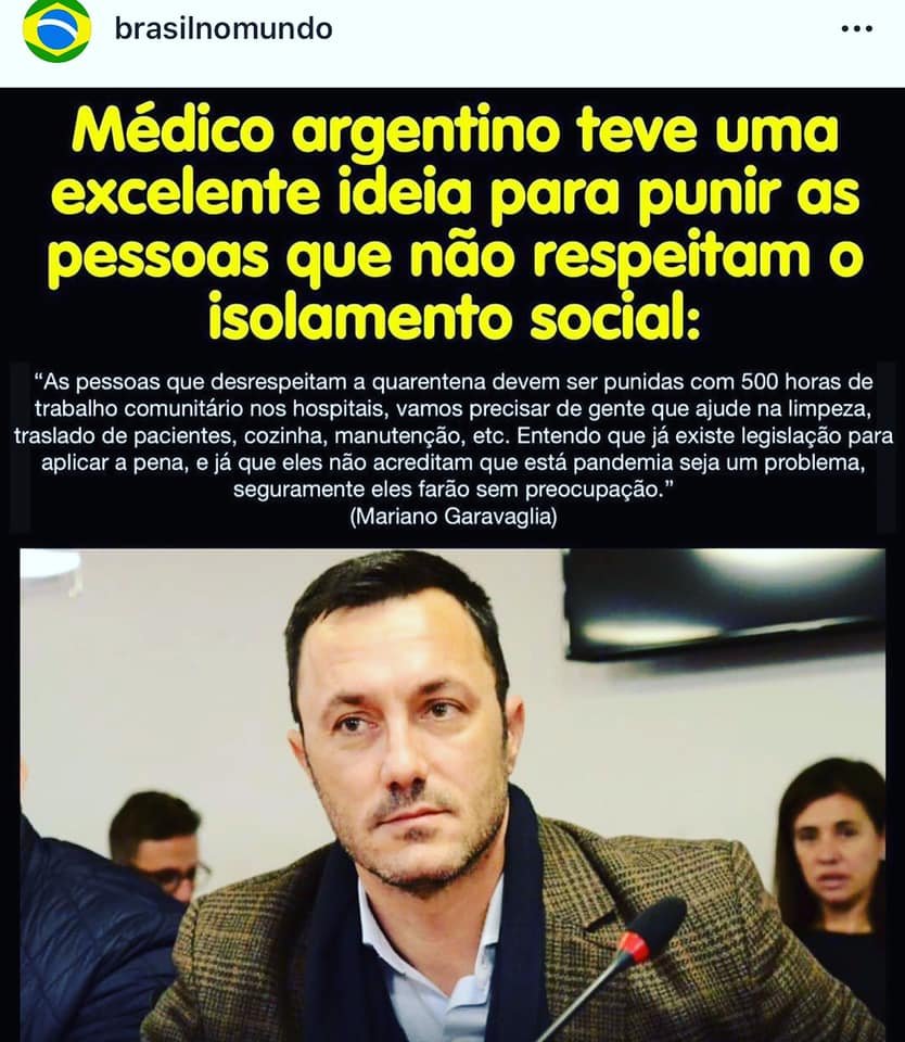 marcelolisboa's tweet photo. 500 horas de serviços comunitários nos hospitais.
Excelente punição aos que insistem em não seguir as regras de isolamento.
Primeiro a condenado a participar é o #BOLSONORO. Afinal é só uma gripezinha.
@RealBarone temos a solução agora.
#absurdo #lunático https://t.co/gd5j3H8JjD