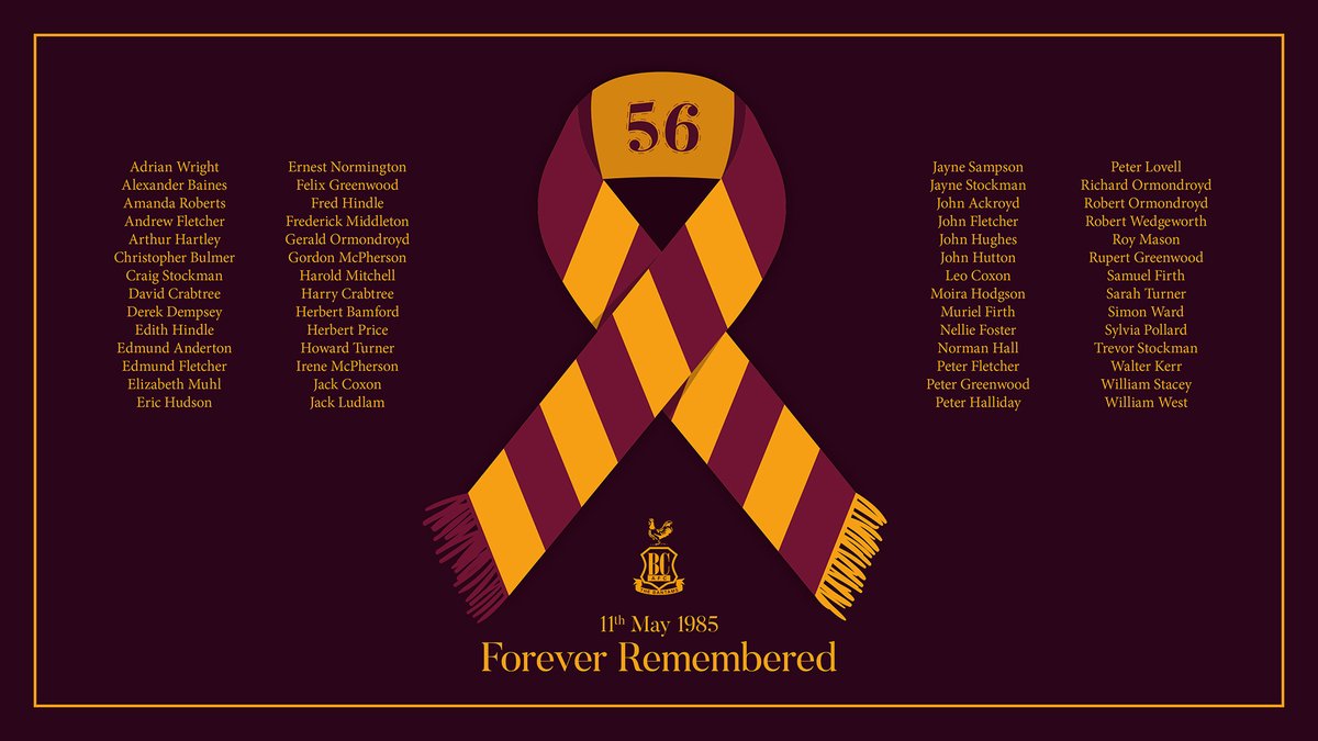 officialbantams's tweet image. 🎗 | On 11th May 1985, 56 people went to a football match and never returned. Today - 35 years on - we pay tribute to those who lost their lives. They will be forever remembered.

#BCAFC