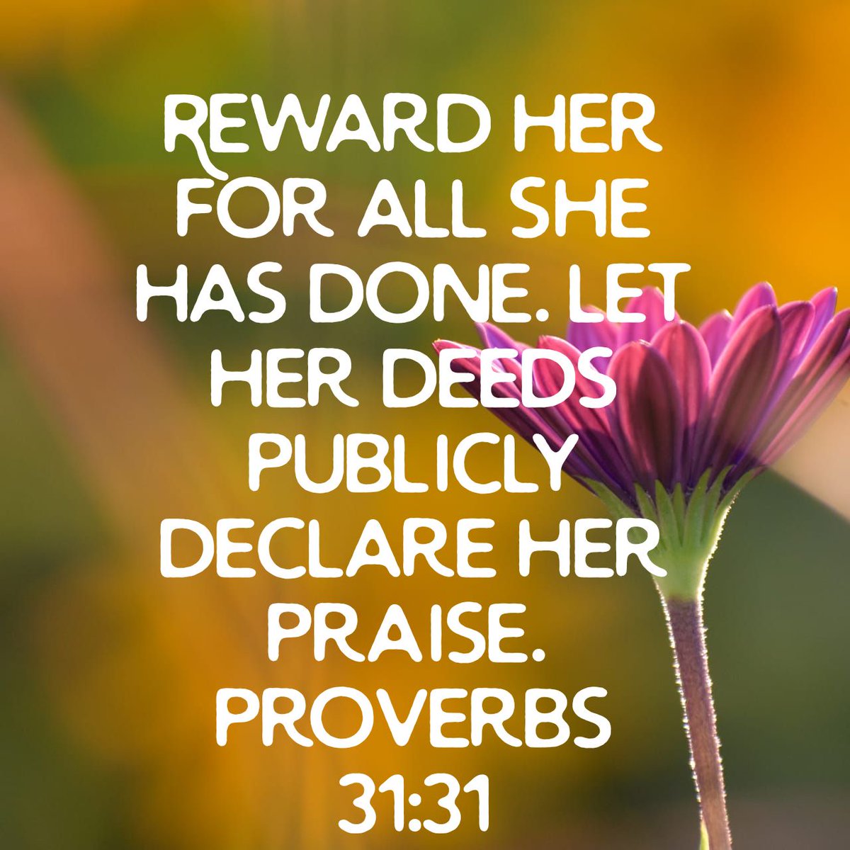 tdickerhoff's tweet image. Reward her for all she has done. Let her deeds publicly declare her praise.
Proverbs 31:31 NLT
bible.com/bible/116/pro.…