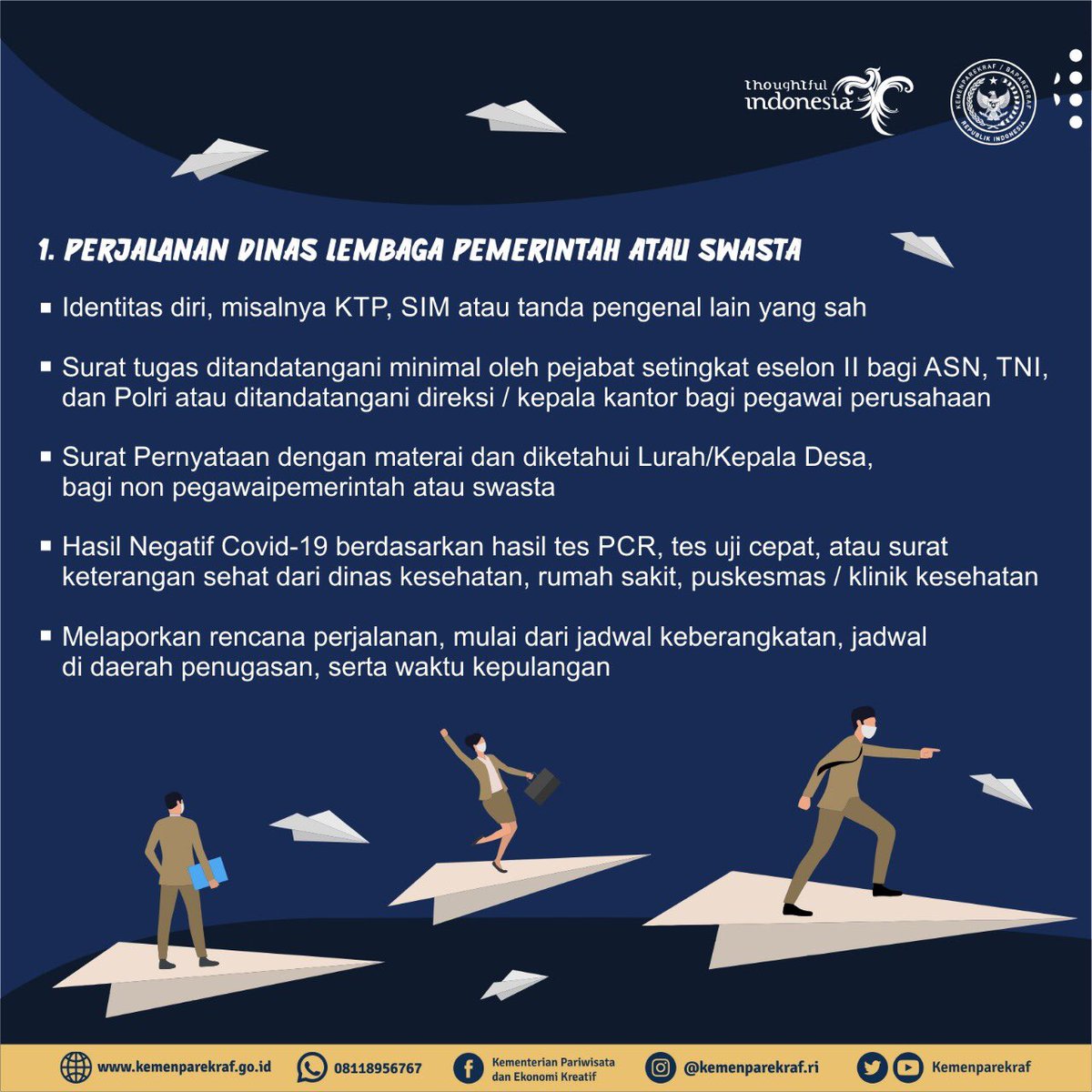 KemenPariwisata's tweet photo. Sesuai Surat Edaran Gugus Tugas Percepatan Penanganan COVID-19 Nomor 4 Tahun 2020 tentang Kriteria Pembatasan Perjalanan Orang Dalam Rangka Percepatan Penanganan COVID-19.

#BersamaJagaIndonesia
#BersamaLawanCovid19
#ThoughtfulIndonesia https://t.co/3lrCsWEdfv