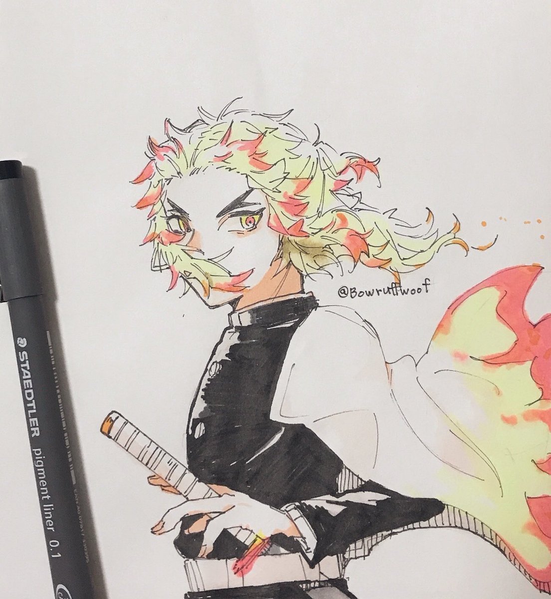 鬼滅の刃 ufotable コミケC104 煉獄杏寿郎 寝そべりイラスト缶バッジ