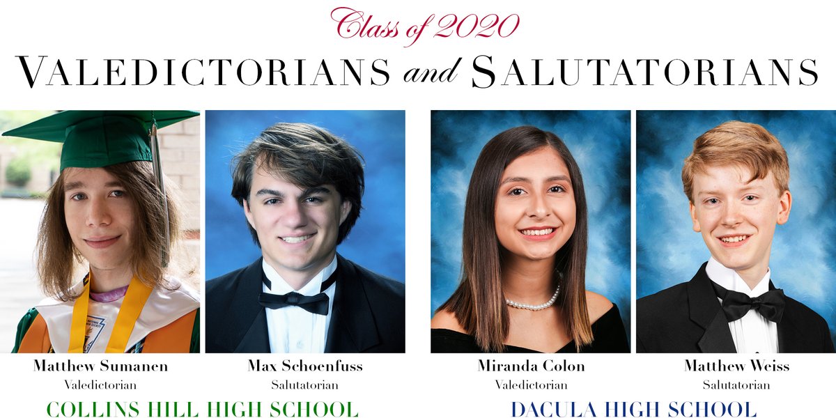 GwinnettSchools's tweet photo. We're putting the focus on members of the Class of 2020– in the classroom, in athletics, and in the arts! Over the next few days, we're honoring valedictorians and salutatorians. Help us celebrate students at Collins Hill and Dacula high schools! #seniorspotlight #GCPSClassof2020 https://t.co/VecbpMiiUr