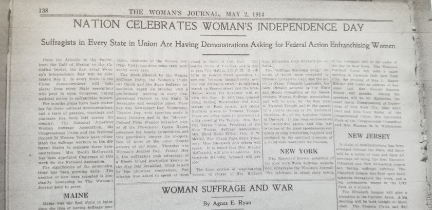 3/15 On May 2, 1914, women across the U.S. celebrated Woman's Independence Day by gathering to read the woman’s Declaration of Independence, sing suffrage hymns, and demand the vote. Every state participated. (Woman's Journal digitized by Schlesinger Lib  @RadInstitute)