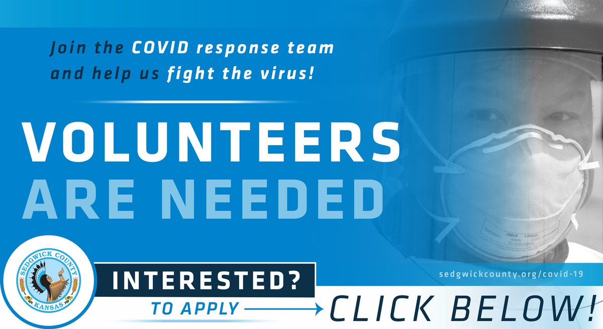 SedgwickCounty's tweet photo. The Sedgwick County Health Department is looking for volunteers to assist with various positions, not just healthcare professionals. Please visit https://t.co/TGUEzmRfmG to apply. All volunteers must consent to a background check. https://t.co/3HNTBz9h6B