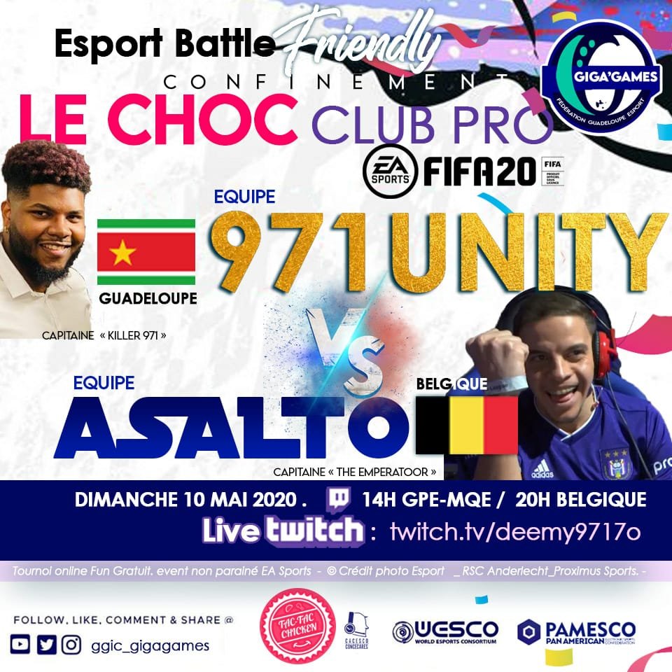 ggic_gigagames's tweet photo. LE CHOC CLUB PRO ce DIMANCHE 10 MAI. GUADELOUPE 🇸🇷 🔥 BELGIQUE 🇧🇪 ⏰ 14H ( ANTILLES) - 15H( GUYANE) - 20H ( EUROPE) - LIVE ON : https://t.co/R9oXbJnMIE https://t.co/OV88SJKYcc