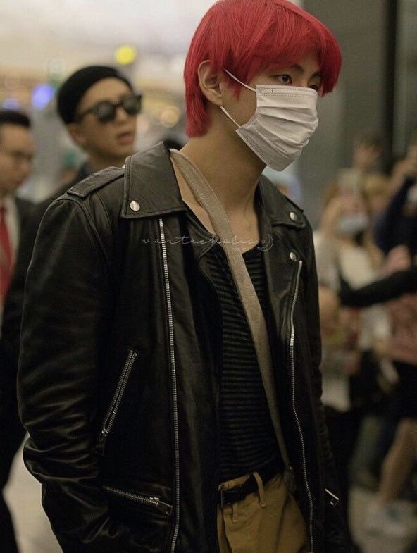 in his red hair...