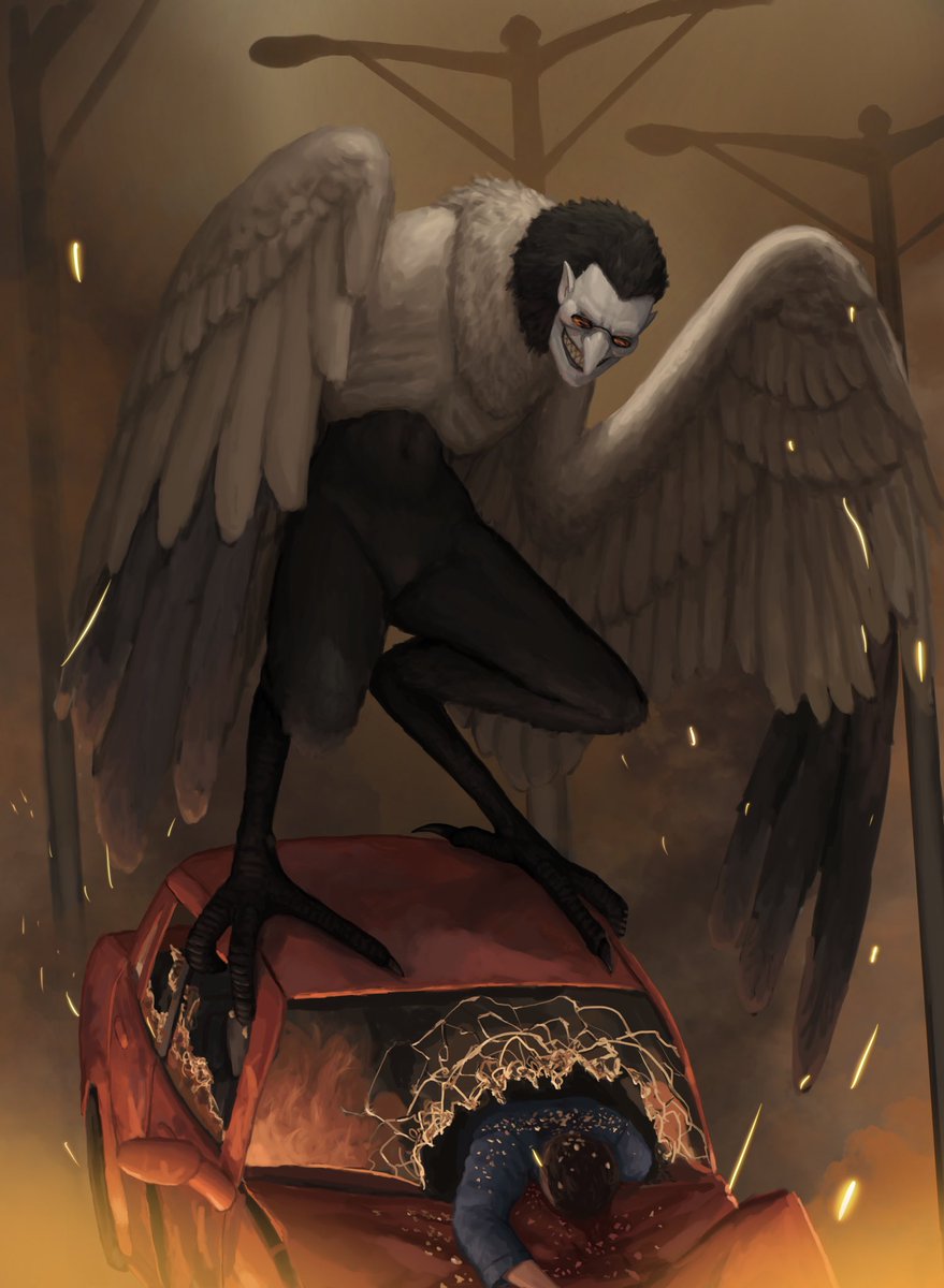 RedusTheRiotAct's tweet photo. Commission for @Shwonks of her untitled bird man character. I’ll call him “Death Crow” for now :^) #shwonky #surreal #art #digitalart #ipad #procreate #bird https://t.co/v9pnwEJlMS
