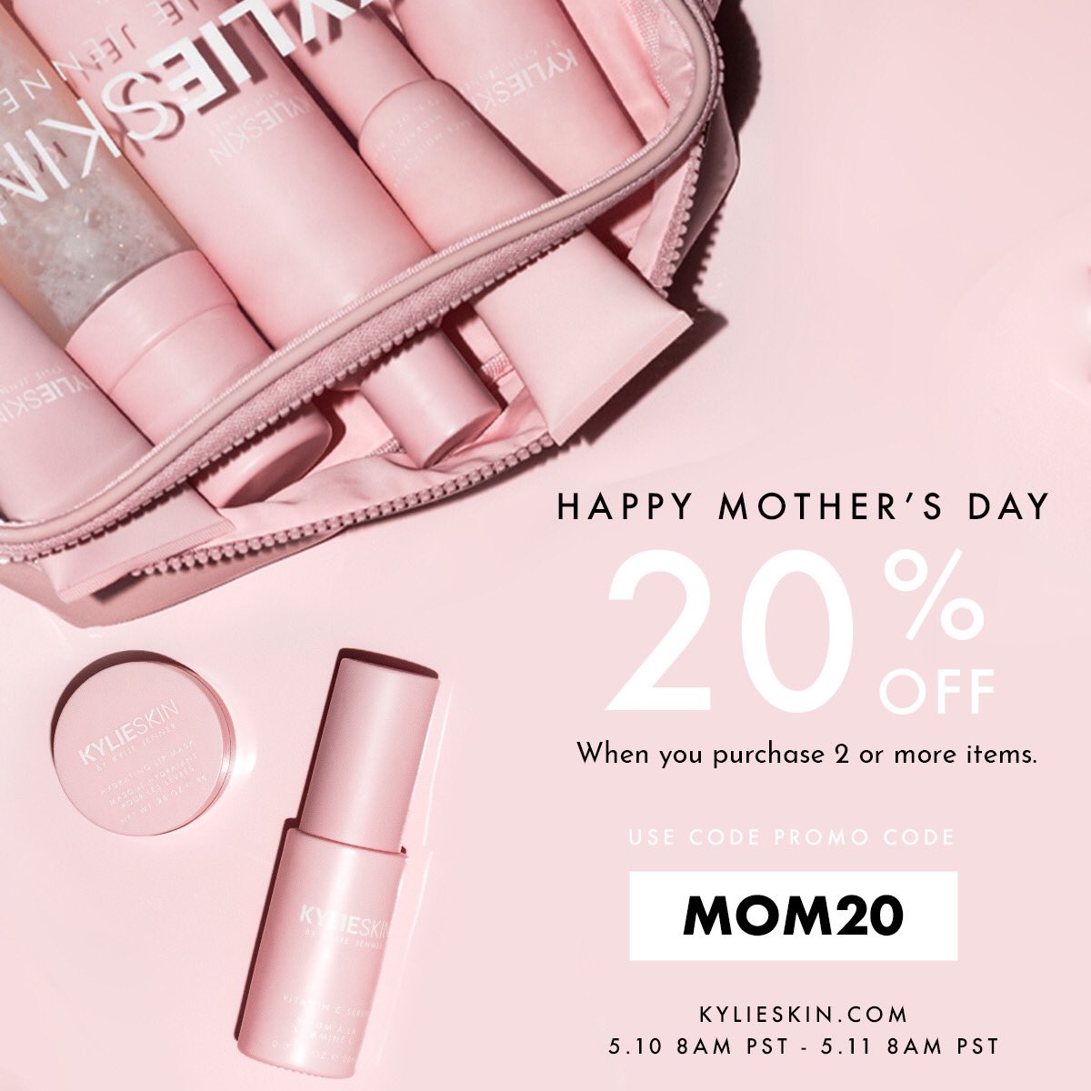 Happy Mother’s Day! 💗 We’re celebrating you and mothers everywhere with 20% off sitewide when you purchase 2 or more items. ✨ Hurry, you don’t want to miss this 24 hour sale! Ends tomorrow 5.11 8am pst on KylieSkin.com