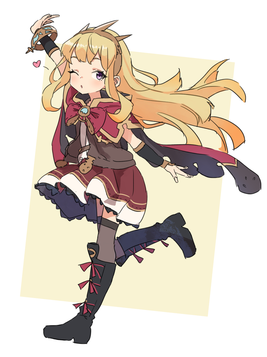 cagliostro (granblue fantasy) 1girl long hair blonde hair solo one eye closed boots skirt  illustration images