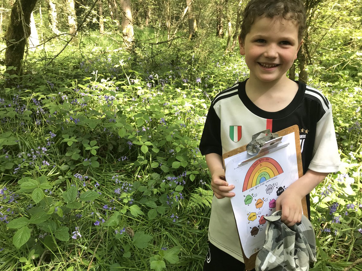 ⁦<a href="/Fairfield_First/">Fairfield First Sch</a>⁩ rainbow walk through pepper woods yesterday, cracking bluebells and tons of tiny caterpillars out