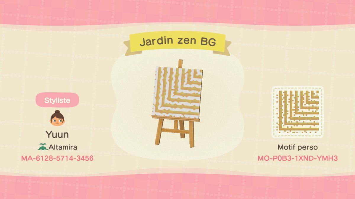 VoyageuseReves's tweet photo. Pour ceux que ça intéresse, voici mon id pour le motif de jardin zen ;) #AnimalCrossing #ACNH #NintendoSwitch https://t.co/JEYk3i9br4