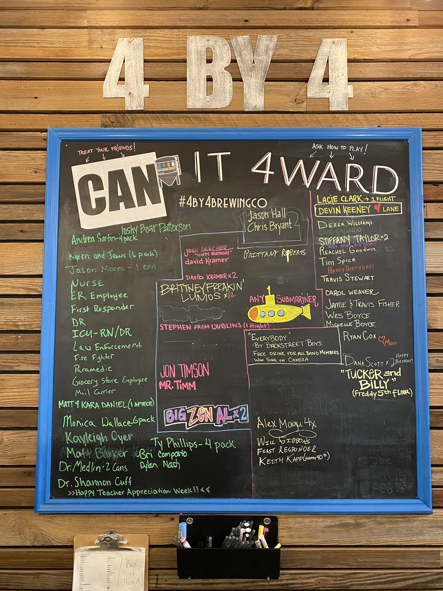 4by4Galloway's tweet photo. Beer it 4ward has temporarily changed to Can it 4ward! If you see your name on the board you can redeem it in a free can of 4 By 4 to go or a pint if your one of the lucky 25!
#beerit4ward #beeritforward #payitforward #friends #buyabeerforafriend #canit4ward #canitforward https://t.co/ESFBWgGA5e