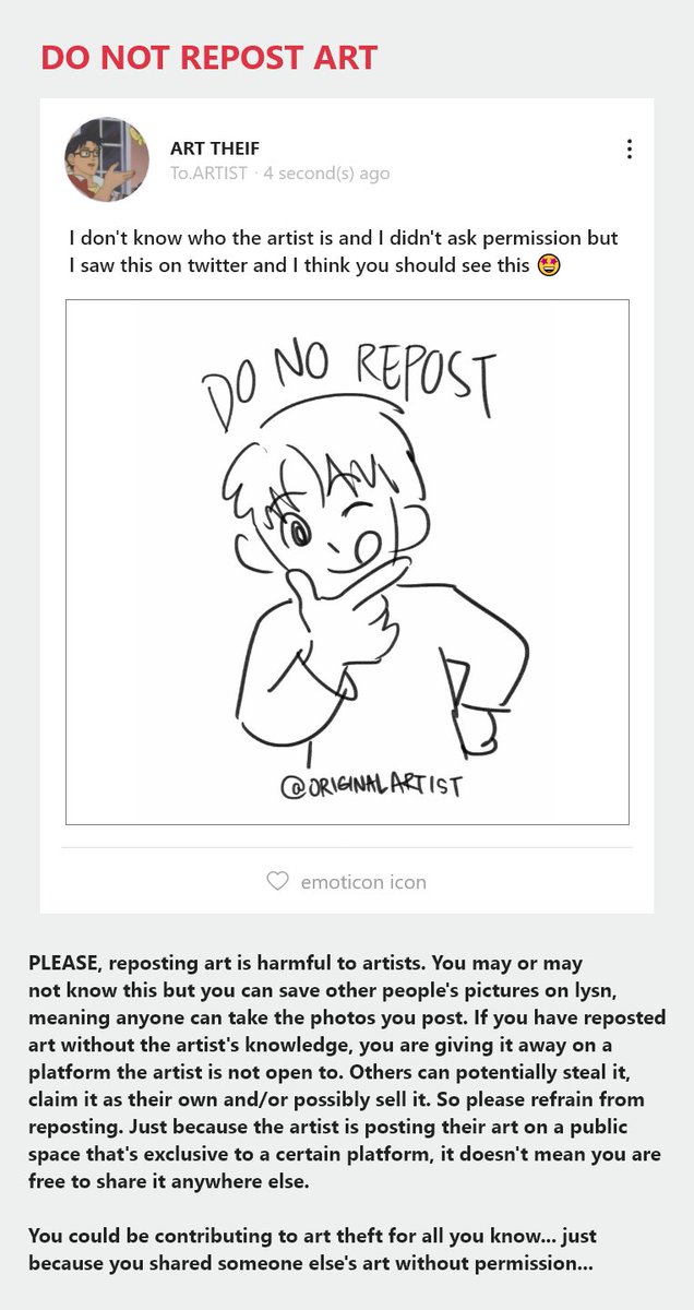 For every unauthorized art repost you make, an artist becomes more and more scared to publicly share their works