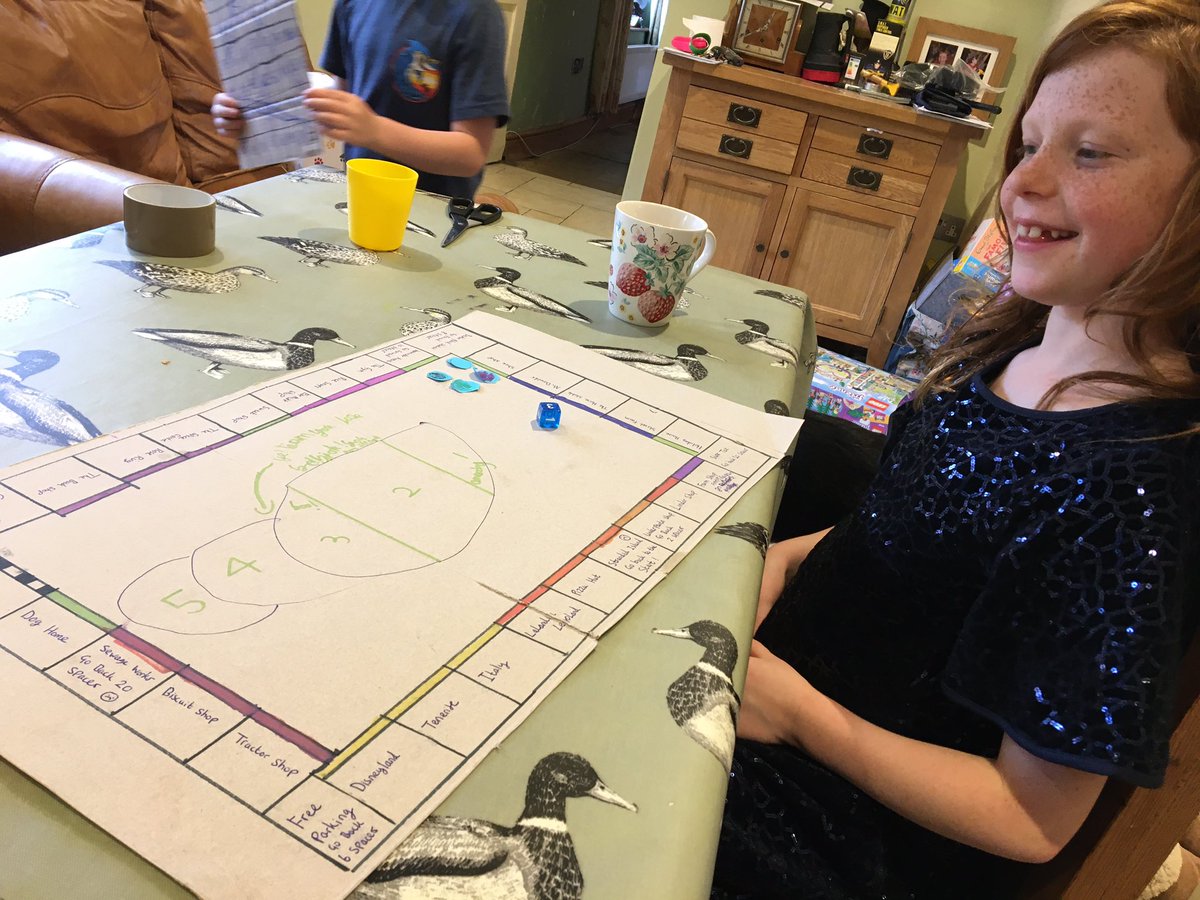 Sessiehames's tweet photo. We’ve been designing our own board games to keep us entertained on a windy Sunday afternoon! @StBourton https://t.co/F8vPxoR65J