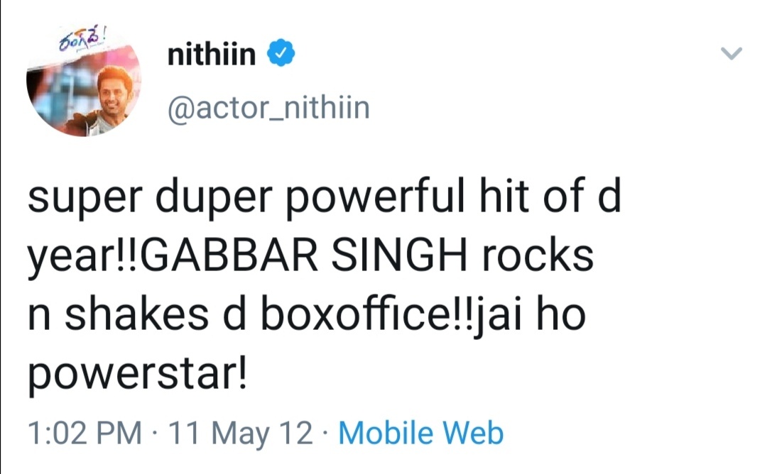  @actor_nithiin review on GabbarSingh movie #8YrsOfGabbarSinghHysteria