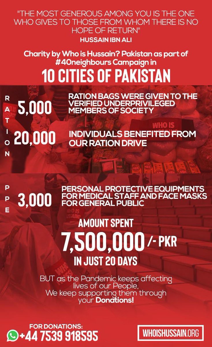 WhoisHussainPak's tweet photo. Centuries ago, Hussain ibn Ali taught us what we need today ➡️ Generosity; in times like these when a mere disease is affecting humanity, a little generosity on our part can do wonders.                                   #HussainTeachHumanity #COVID19 https://t.co/OQ3berxPhD