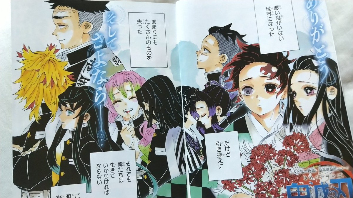 ジャンプ23号。 鬼滅の刃 第204話鬼のいない世界 まず扉絵。珠世さん