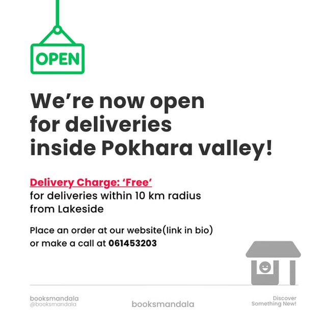 booksmandala's tweet photo. Need books to help you get through the Lockdown?

For people living inside the Pokhara Valley, we can now 'safely' deliver your favorite books at your doorsteps following strict safety measures to minimize the threat of the Coronavirus.

#booksareessentials https://t.co/Lcueec7eeY