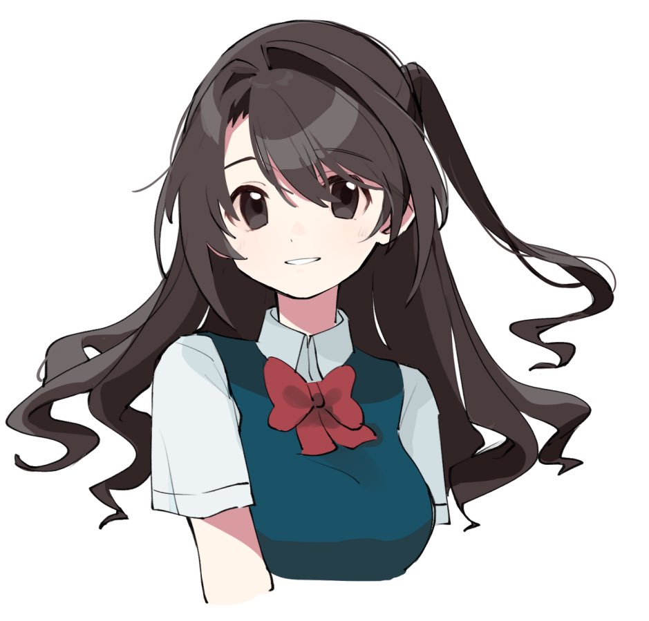 shimamura uzuki 1girl solo long hair bow upper body white background simple background  illustration images